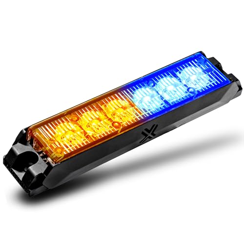 Image of LAMPHUS 4pc NanoFlare 5 inch 6W Amber Blue LED Surface Mount Police Grill Strobe Warning Lights [SAE Class 1] 12V Rectangle Grille Flashing Emergency Fire Light for Firefighter Vehicle Car Truck
