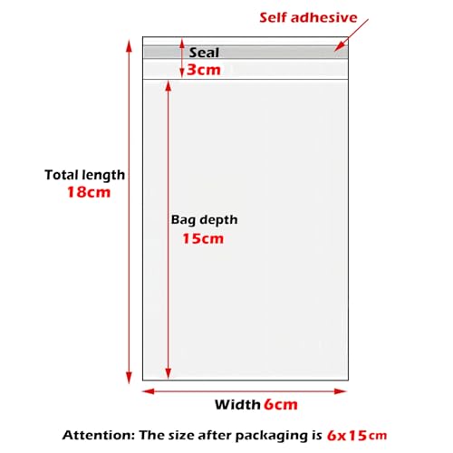 Zydiwo 200 Stück Transparente Cellophanbeutel Aufkleber Tasche Kleine Plastiktüte OPP für Konfetti Schmuck Geschenk Puppe (6 * 18cm)