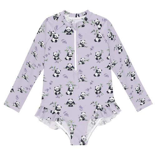 Panda Animal Cute Girls Long Sleeve Rashguard Swimsuit UV Protection One-Piece Swimwear Bathing Suit B0403836