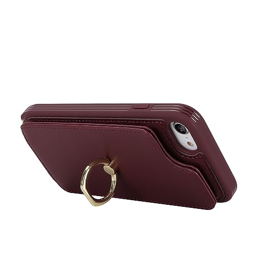 Image of for iPhone 7 /8 /SE 2020 /SE 2022 Case with Card Holder and Strap for Women,Crossbody Lanyard,RFID Blocking,Kickstand Ring Stand,Snap Clasp,Phone Wallet Cases 4.7 inch(Wine Red)