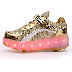 Patines Gold Wheels MIAOML Patines De Ruedas Deform Wheels, 2 En 1 Zapatos De Polea con Cuatro Ruedas Ocultas Ajustables Calzado Deportivo para Adultos Al Aire Libre Hombres Mujeres,Gold-39EU