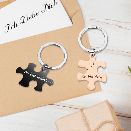 JSDDE Pärchen Schlüsselanhänger mit Gravur Du bist mein, Ich bin dein Süße Puzzle Anhänger mit Creative Design Keychain Schlüsselringe Schlüsselbund Geschenk für Paar Freunde Papa Mama Familie