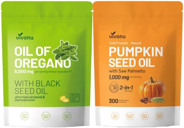 VivoNu Cápsulas de aceite de semilla de calabaza y aceite de orégano