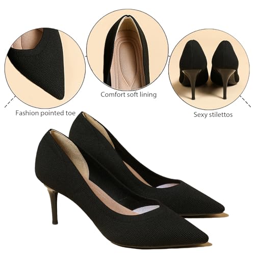 Women's Knit Mesh Stiletto Pumps Fashion Pointed Closed Toe Breathable Comfort Slip-On High Heel Pumps Wedding Party Office Dress Shoes2