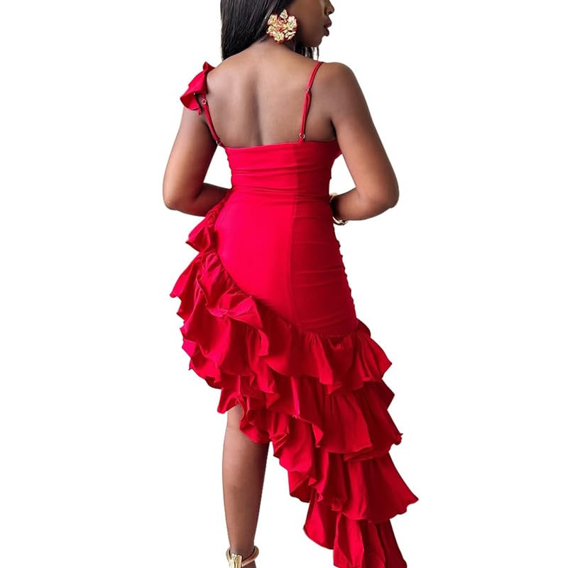 VJJ AIDEAR Women's Ruched Bodycon Midi Dress with Fringe Ruffles4