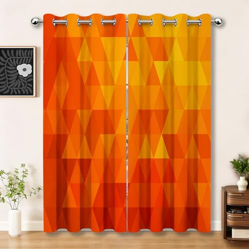 Rideaux Occultants à Motif Imprimé Géométrique Abstrait Triangles Dégradés, Lot de 2 Panneaux L140×H260 cm, Tissu Polyester Couleur Orange, Réduction...