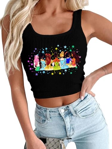 Magical Tank Tops for Women Magic Princess Shirt Magic Kingdom Sleeveless Crop Tops Funny Holiday Graphic Tee