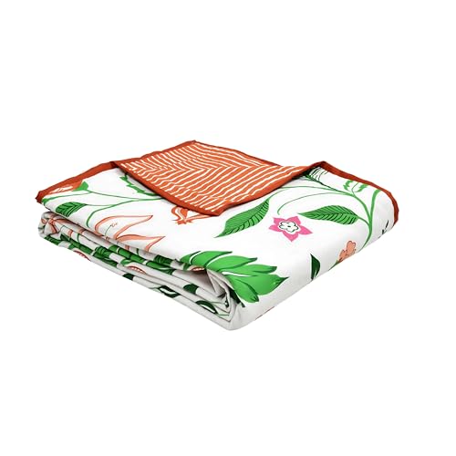 Image of BLOCKS OF INDIA 100% Cotton Dohar King Size Reversible Hand Block Printed Malmal Summer Dohar /Blanket (Orange Anar JAAL)
