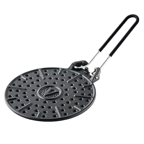 Image of Victoria 8 in Enamel-Coated Cast Iron Arepa Grill - Perforated Ridged Surface, Gas & Electric Stovetop Cooking