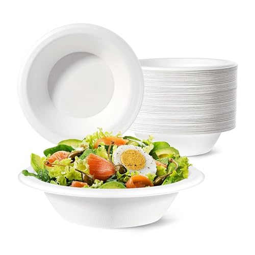 Quystetes Tazones de Papel Desechables, Paquete de 50, Tazones de CañA de AzúCar, Tazones de Sopa Compostables para Comida Caliente, Fiesta, Barbacoa, Picnic, 680 Ml