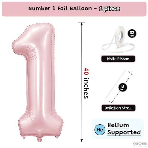 Image of KatchOn Pastel Pink Number 1 Balloon - 40 Inch | 1st Birthday Decorations