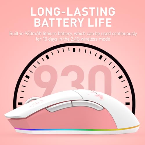 Image of DAREU Sakura Pink Wireless Gaming Mouse with Charging Dock Rechargeable RGB,12K DPI,7 Programmable Buttons High-Precision Sensor [300IPS] [1000Hz] for PC Notebook Mac