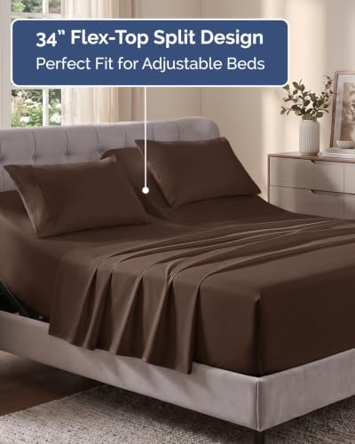 Image of Flex Top Split Head King Sheet Set - 4 Piece Extra Deep Sheets - Brown