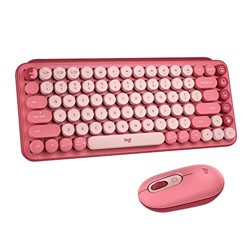 Logitech POP Wireless Mouse and POP Keys Mechanical Keyboard Combo - Customisable Emojis, SilentTouch, Precision/Speed Scroll, Bluetooth, USB, Multi-Device, OS Compatible - Heartbreaker Rose