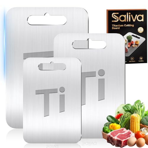 Titan Schneidebrett Edelstahl Titanium Cutting Board BPA-freies Doppelseitiges Lebensmittel Grade Schneidebrett Titanium Cutting Board für Fleisch 3 Stück
