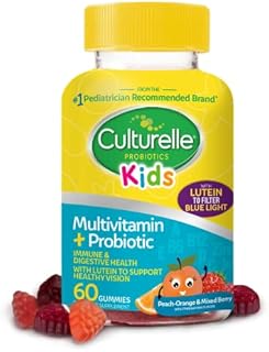 Culturelle Kids Multivitamin + Probiotic Gummies, Digestive + Immune Support*, with Lutein to Support Healthy Vision*, Peach-Orange & Mixed Berry Flavor, Gluten Free & Vegan, 60 Count