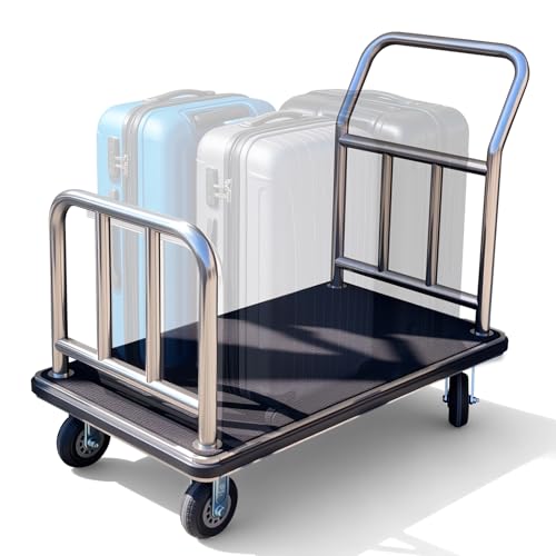 Hospitality Equipment Solutions Luxury Hotel Bellman Cart, Gold Brass Frame with Red Carpet Platform, Heavy-Duty Wheels, 72 x 48 x 24 Inches