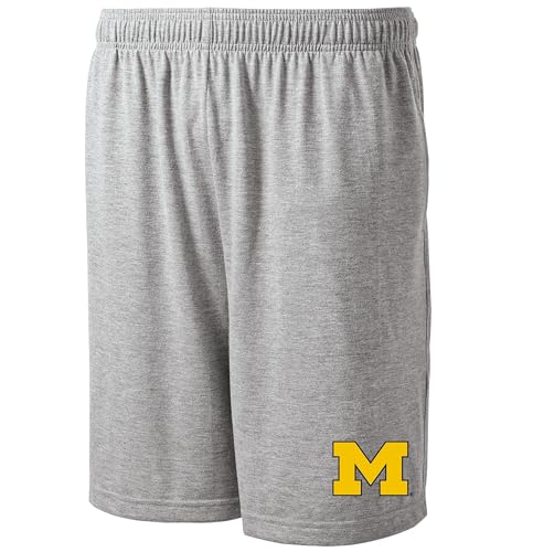 J2 Sport University of Michigan Shorts with Pocket, NCAA Cotton Wolverines Jersey Short, Grey