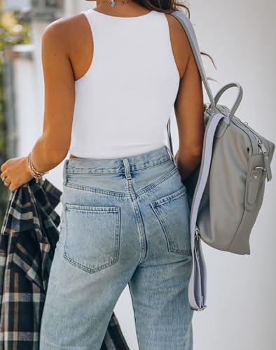 REORIA Butsmooth® Women's Sleeveless Halter Neck Double Lined Casual Basic Crop Tank Tops3