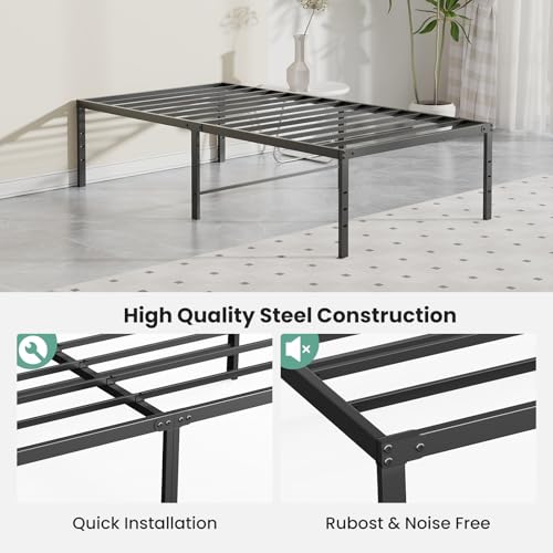 Image of Sweetcrispy Twin Size 18 Inch Platform Bed Frame, Heavy Duty Metal Foundation Frame, Noise-Free Sturdy Steel Slats, Underbed Storage, No Box Spring Needed, Quick Setup