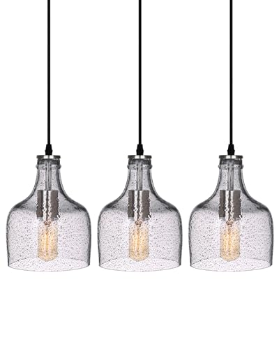 Casamotion Pendant Lighting Kitchen Island Hand Blown Marble Clear Glass Cluster Modern Farmhouse Light Fixtures Over Dining Room Table Bottle Shape 8.2 Inch H 3 Pack thumb #6