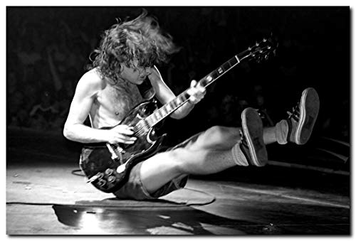 Angus Young Poster 24 x 36 Inches | Ready to Frame for Office, Living Room, Dorm, Kids Room, Bedroom, Studio | Full Sized Black and White Print