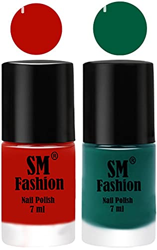 Image of Long Lasting Nail Polish | Nail Paint Combo 7 ml Each) - Set of 2 Red Orange-Green