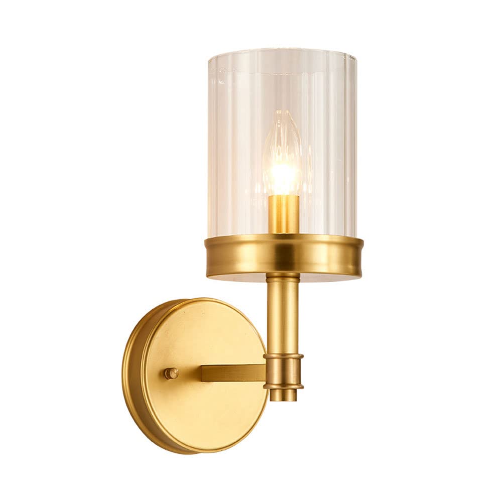 YNIYUJKL Wall Lamp, Brass Wall Sconce Light Ribbed Glass Wall Lamp, Modern Wall Lighting Fixture E27 Headboard Lamps, Living Room Decor Lights Copper Sconces For Bedroom Bed
