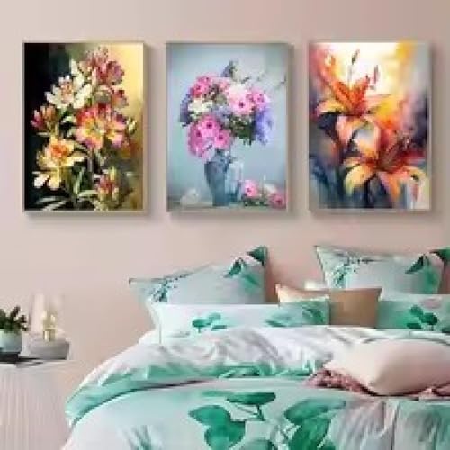 Tableau fleurs colorées 21x30 pour salon et chambre fille