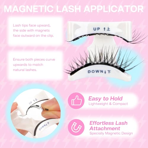 CALAILIS Magnetic Eyelashes Natural Look Magnetic Lashes with Applicator Reusable Magnetic Eyelashes Kit without Eyeliner No Glue Needed Magnetic False Eyelashes for All Day Comfort (YC02)