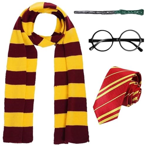 Image of WANNA PARTY WP Polyester Harry The Magician Costume Combo Including Robe, Magic Wand,Tie, Scarf & Glasses For Kids 8-10 Years - Size L, Brown