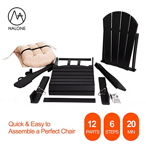 Nalone Folding Adirondack Chairs Set Of 2 With Cushion With Cup Holder, Hdpe Plastic Oversized Patio Chair Weather Resistant, Used In Outdoor, Fire Pit, Deck, Garden, Campfire Chairs (Black) #TOP6