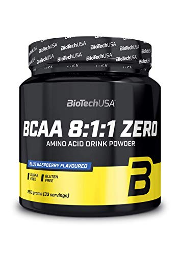 BioTechUSA BCAA 8:1:1 Zero | 8:1:1 Verhältnis von Leucin, Isoleucin und Valin | Zuckerfrei, Glutenfrei, 250 g, Blaue Himbeere