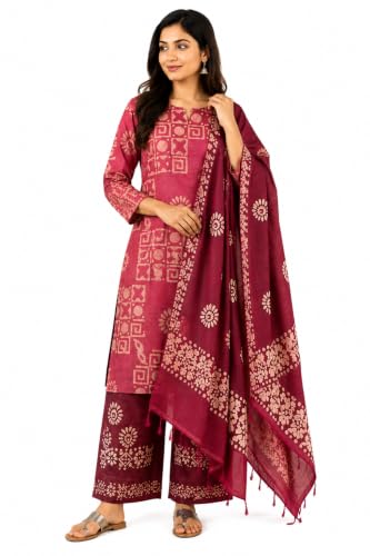 Image of HAIDER ALI AND SONS Women's Cotton Silk Batik Print Unstitched Salwar Suit Dress Material with Dupatta | Bhagalpuri Handloom Fabric | Casual, Office & Festival Wear