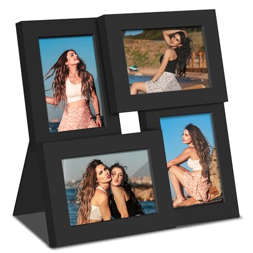 Image of DUENPY 3.5x5 Photo Frame Tempered Glass For 4 3.5x5 Photos Black | Sturdy Tempered Glass Offers Clear View, Flexible Display Methods to Preserve Your Tiny Precious Memories