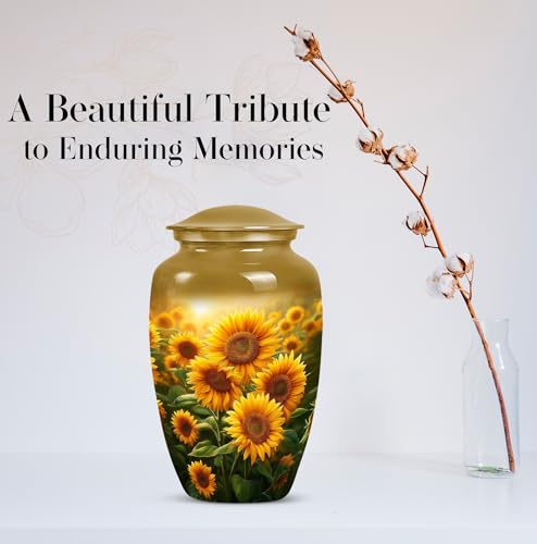 Image of Sunflower Urn for Ashes for Women - Sunset Burial Urns for Ashes for Women - Yellow Sunflower Urn for Human Adult Male and Female - Cremation Urns for Adult Mom and Dad 10inch