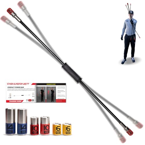 PowerNet Compact Power Bar Weighted Tube with Interchangeable Weights Strength Training Shoulder Rehabilitation Aid Baseball Training Warm Up Cool Down Increase Strength Mobility & Flexibility