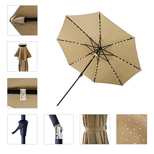FLAME&SHADE 10 ft Outdoor Patio and Table Umbrella with Solar LED Lights and Tilt - Beige - Thumbnail 2