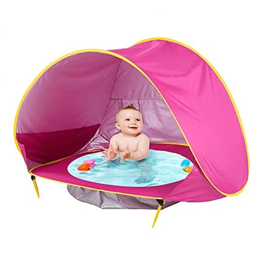TältBaby strand tält, popup portable swimming pool markis, 50 + upf UV skydd och vattentät 300mm, sommar utomhus tält, lämplig för 0-4 år gammal bebis, barn park bea Rose red