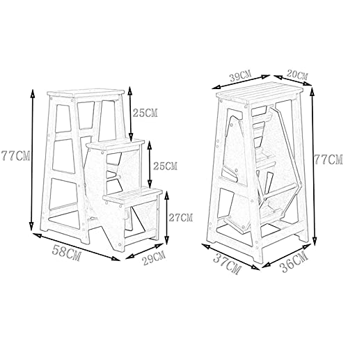 Taburete de escalera multifuncional con pedal ancho de madera 4