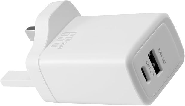 USB C Charger,65W Quick Charger, iPad Charger, PPS 2-Port Fast Compact Foldable for MacBook Pro/Air, iPad Pro, Galaxy, Dell, Note, iPhone White