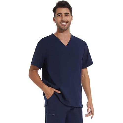 COZYFIT Scrub Top for Men - Stretch V-Neck Scrubs with 3 Pockets, Anti-Wrinkle Scrubs for Men