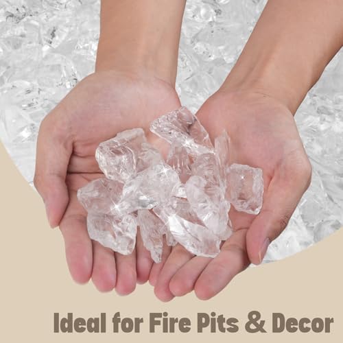 Mr. Fireglass Crushed Fire Glass for Natural or Propane Fire Pit, 10 Pounds Decorative Recycled Fireplace Glass Rocks for Fire Pit Fireplace and Landscaping, High Luster Crystal Ice