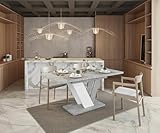 Extendable Dining Table with White Marble Effect, Modern Design, Sturdy Construction & Easy-to-Clean, Ideal for Dining Rooms | Accommodates Up to 6 People | 120-160 cm Length, White (White Stone)