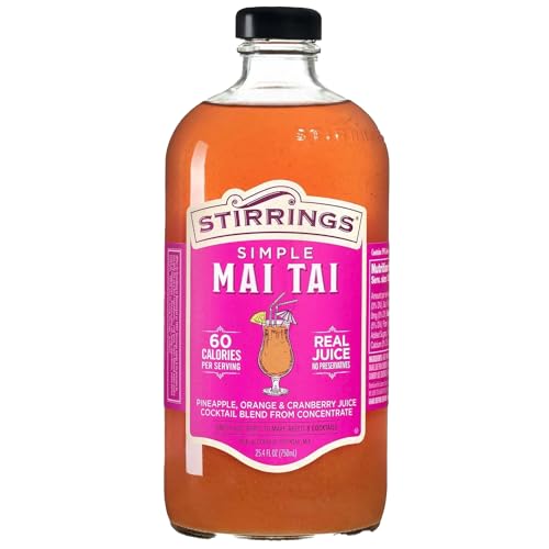 Stirrings Pack Mai Tai Cocktail Mix 750ml Bottle - Real Juice No Preservatives - 90 Calories - Drink Mixer