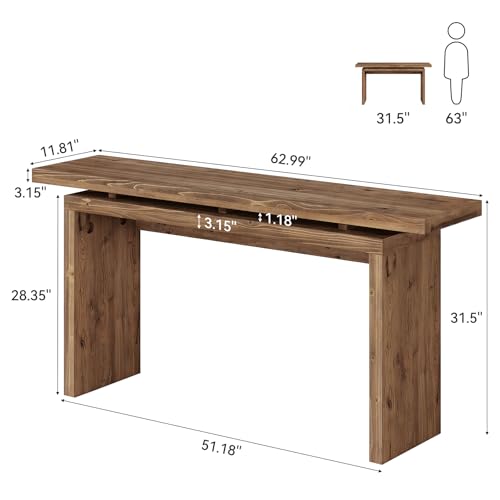 TRIBEWOOD 63-Inch Solid Wood Console Table for Entryway, Farmhouse Narrow Long Sofa Table Behind the Couch for Living Room, Hallway, Foyer, Entrance, Unique Dual-Layer Tabletop, Rustic Brown - image 7