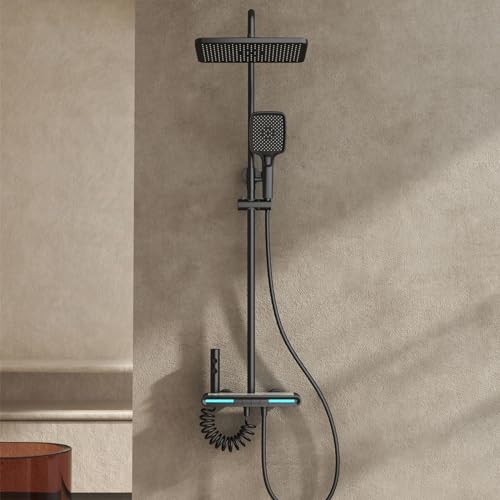 Colonne de douche thermostatique avec ciel de pluie 30x20cm et touches piano