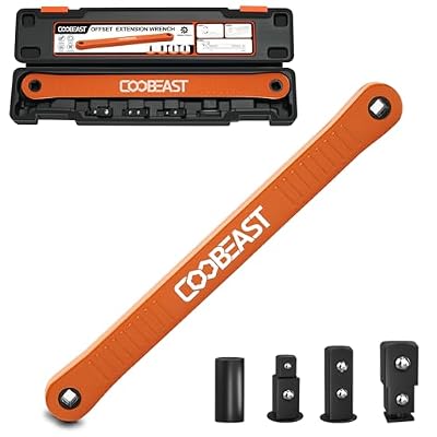 coobeast 3/8 inch offset extension wrench Impact Ready Socket Wrench Extender Tool with Versatile 1/4", 3/8", and 1/2" Square Drive Adapters, Universal Extensions Wrench for Small Place