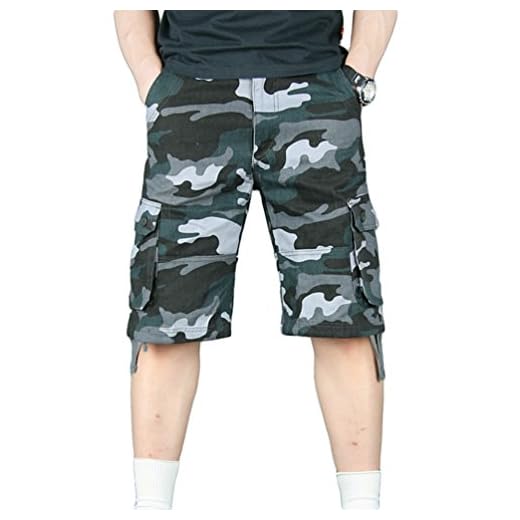 Xinwcang Bermudas Cargo Shorts Hombres Casual Pantalones Cortos de Camuflaje Leisure Suelto Outdoor Deportes al Aire Libre Azul 44