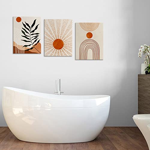 Mid Century Wall Art Boho - Minimalist Botanical Canvas Pictures Modern Bohemian Canvas Prints Wall Decor Neutral Abstract Artwork Living Room Bedroom Bathroom Kitchen Office 12" X 16" Set Of 3 #TOP6